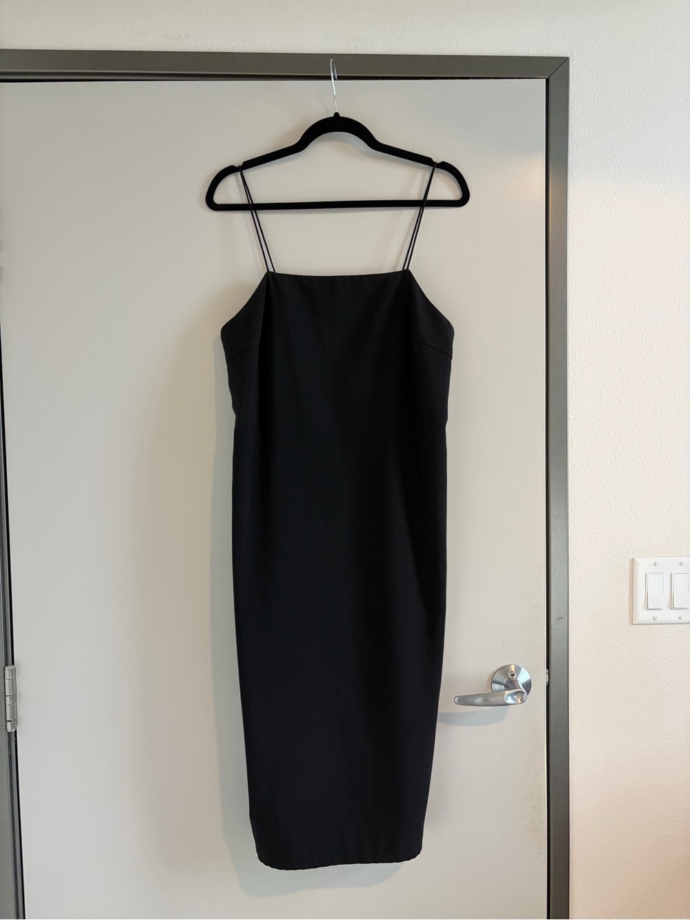 silence + noise Black Midi Slip Dress with Spaghetti Straps